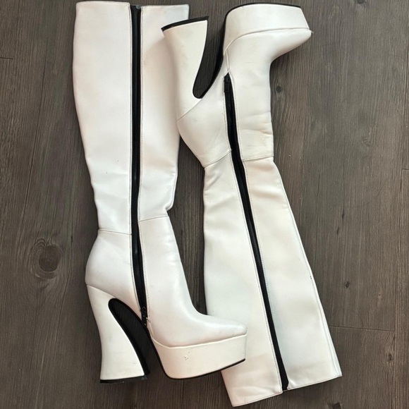 White Platform Knee-High Boots - Picture 1 of 4